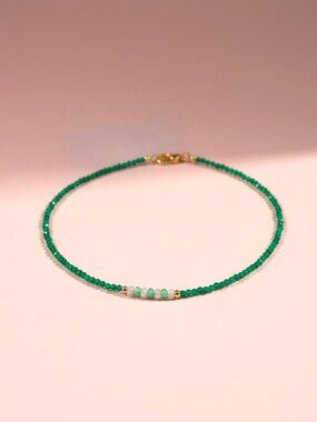 Sparkly Emerald Bracelet with Zircon and 14k Gold Filled Accents